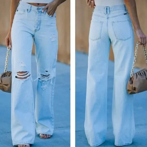 New Kan Can Wide Leg Light Wash High Waist Button Fly Jeans 90s Sz. 25 Last One! - Picture 2 of 9